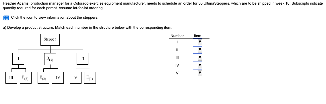 Item Lead Time 2 1 Stepper A 8 N On-Hand