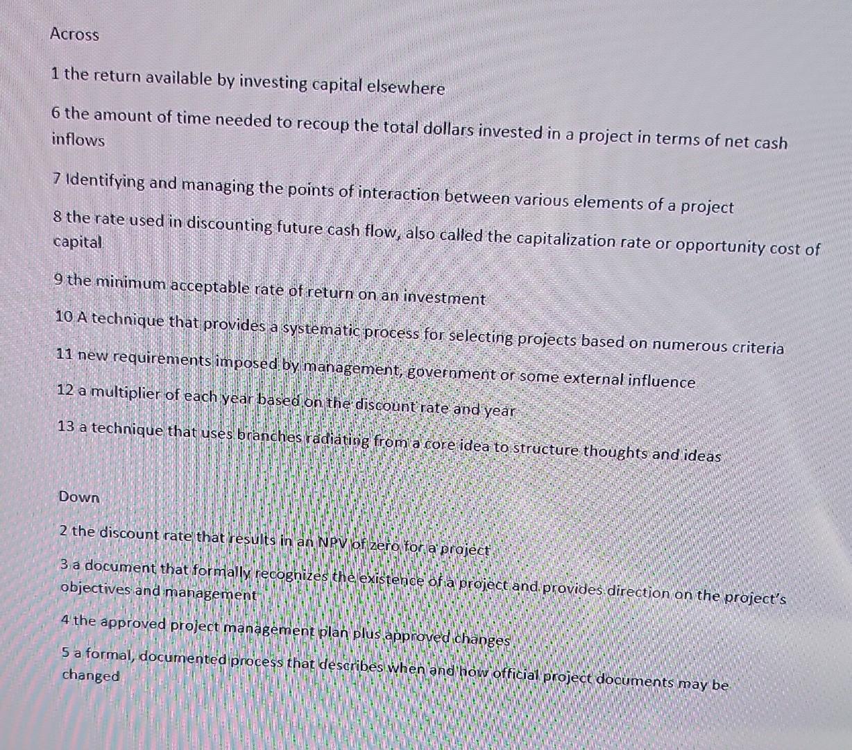 complete the puzzle. 1 the return available by