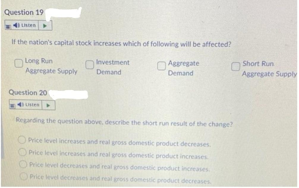 Question 19 Listen If the nation's capital stock