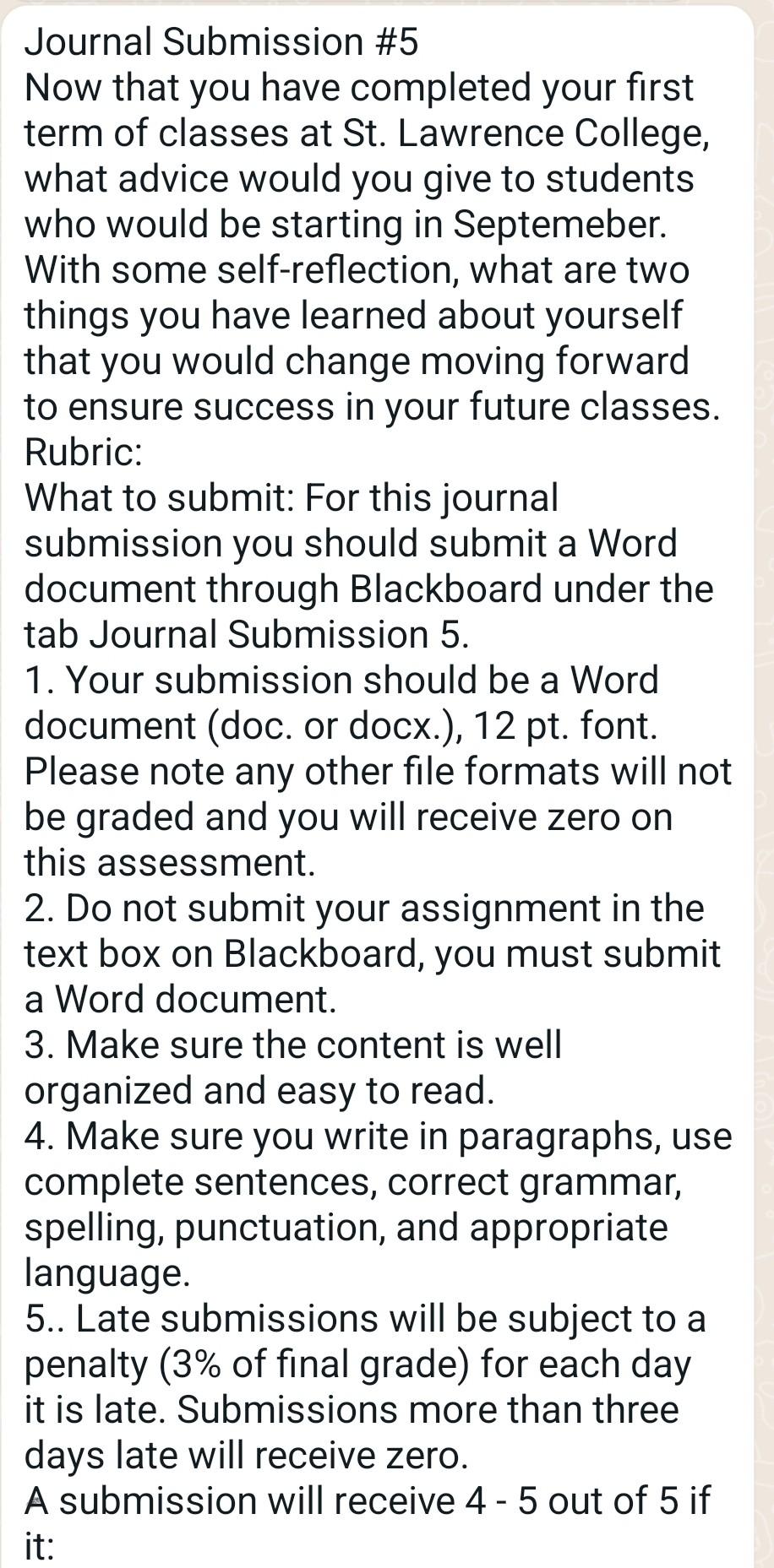 Journal Submission \#5 Now that you have