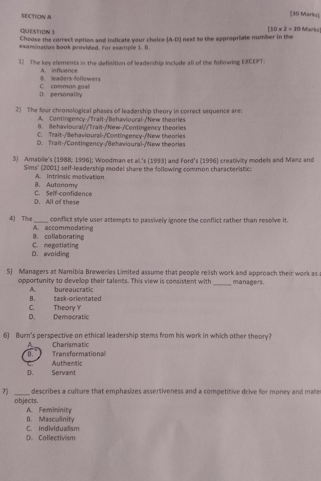 [102=20 Marks] QUESTION 1 Choose the correct