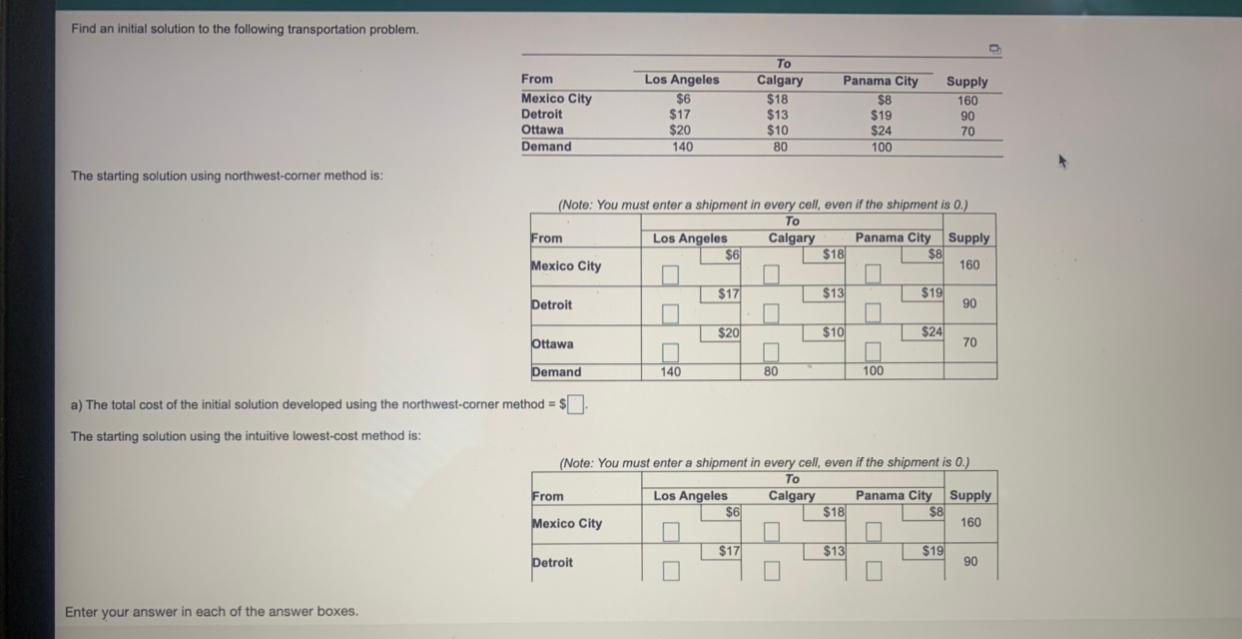 Find an initial solution to the following