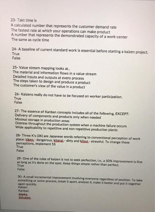 help 23- Takt time is A calculated number that