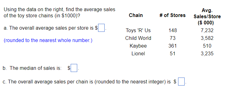 , Using the data on the right, find the average