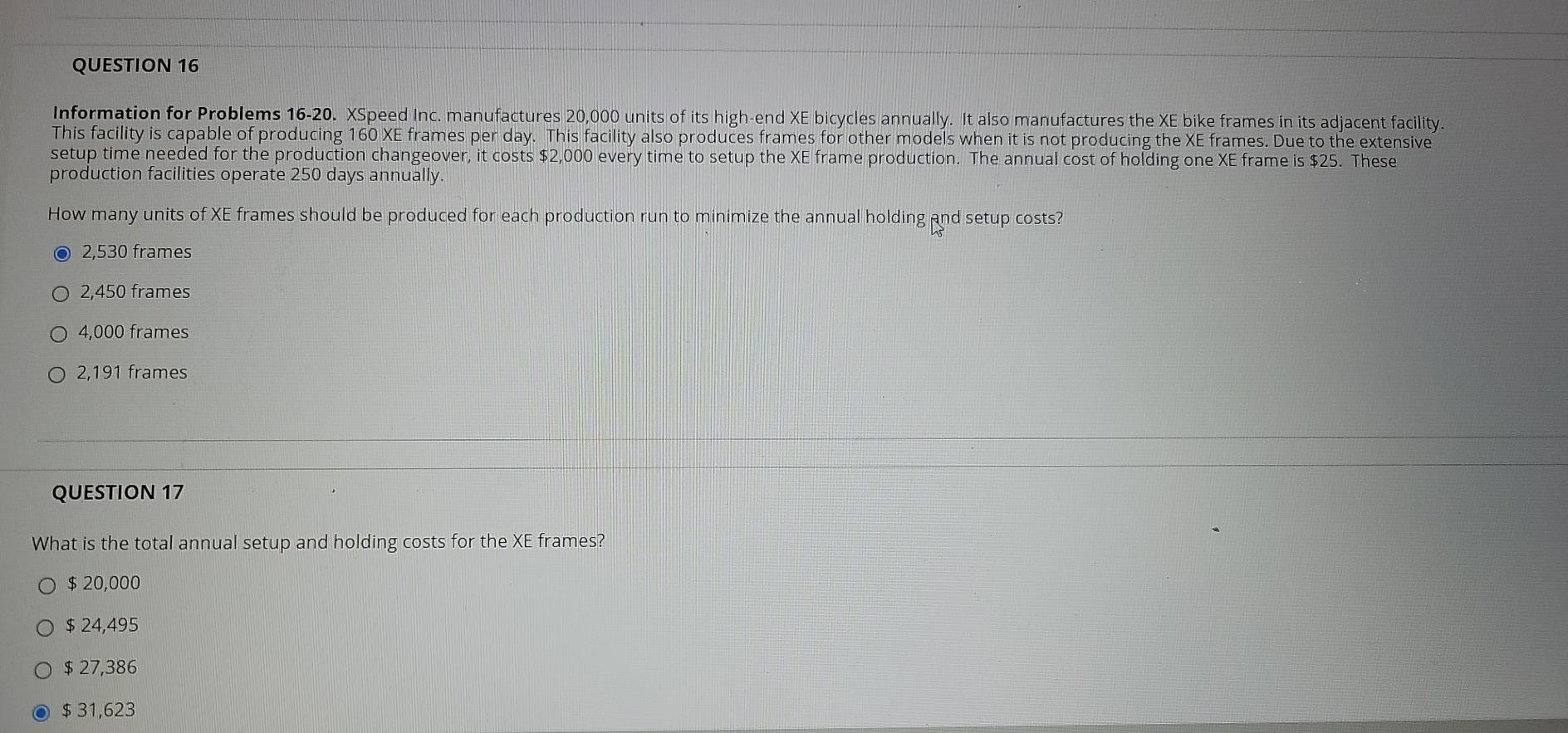 Help please QUESTION 16 Information for Problems