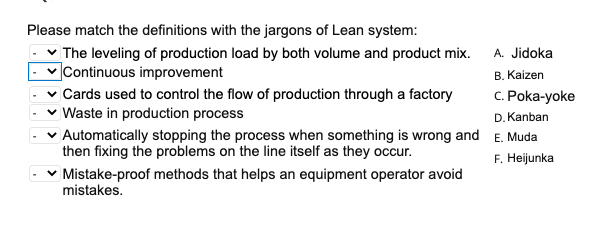 Please match the definitions with the jargons of