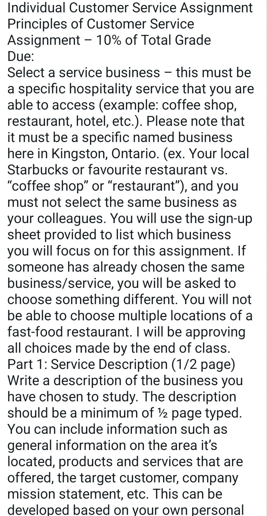 Individual Customer Service Assignment Principles