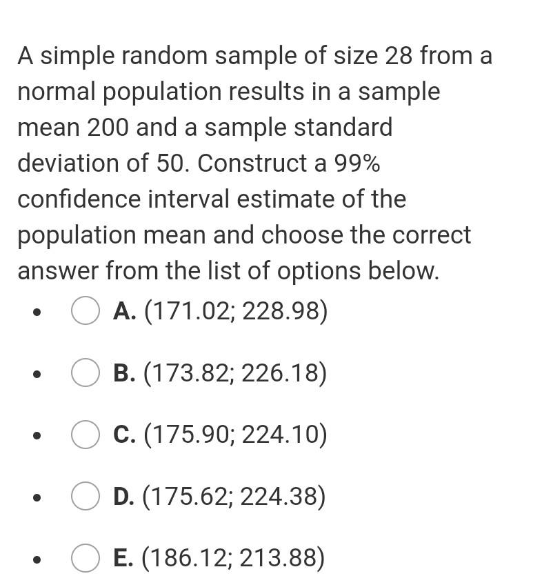 please answer A random sample of size 100 results