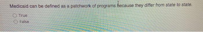 Medicaid can be defined as a patchwork of
