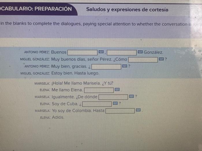 SPANISH CABULARIO: PREPARACIN Saludos y