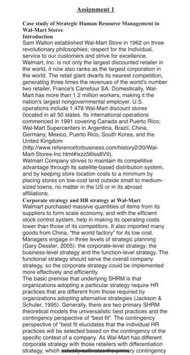 Assignment 1 Case study of Strategic Human