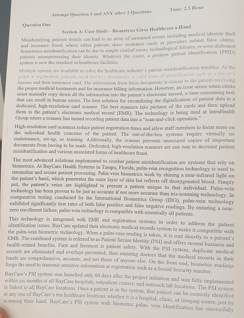 Time: 2.5 Hour Attempt Question 1 and ANY other 2