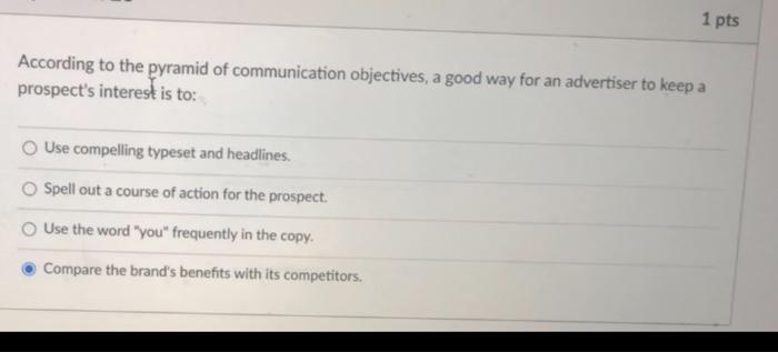 1 pts According to the pyramid of communication