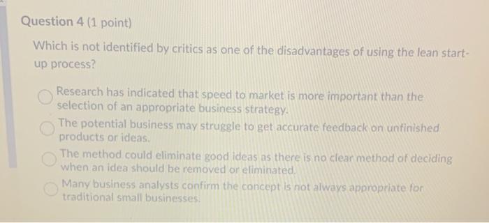 Question 4 (1 point) Which is not identified by