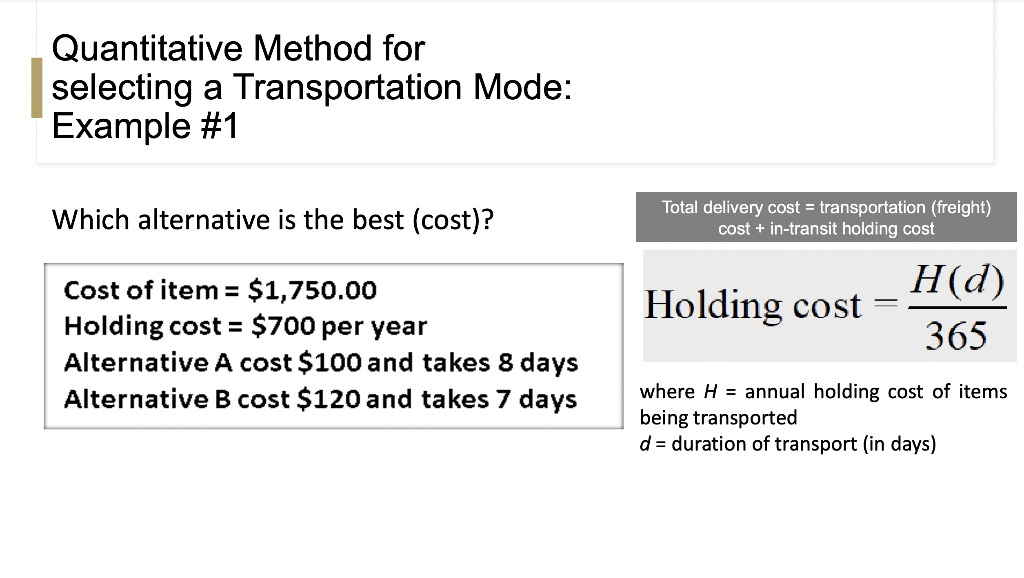 Quantitative Method for selecting a