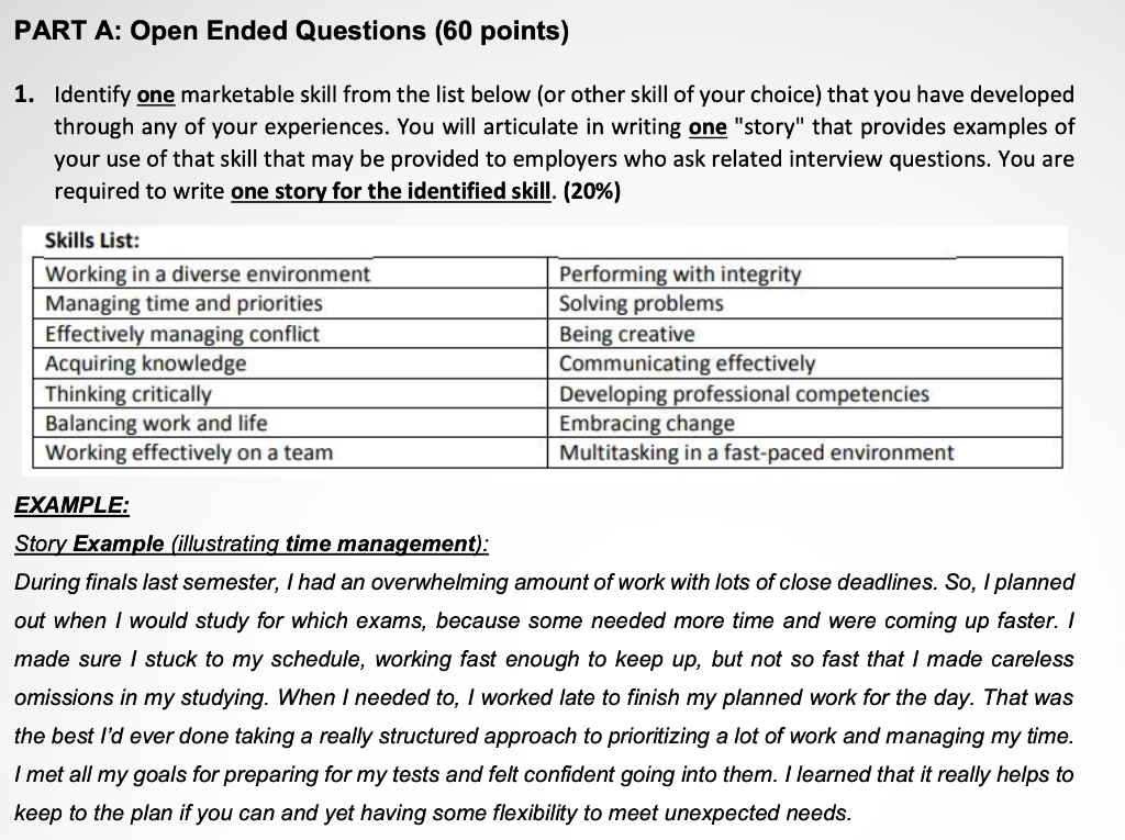 PART A: Open Ended Questions (60 points) 1.
