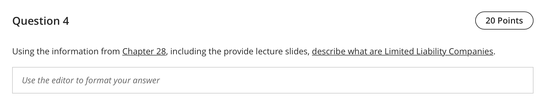 Question 4 20 Points Using the information from