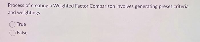 Process of creating a Weighted Factor Comparison