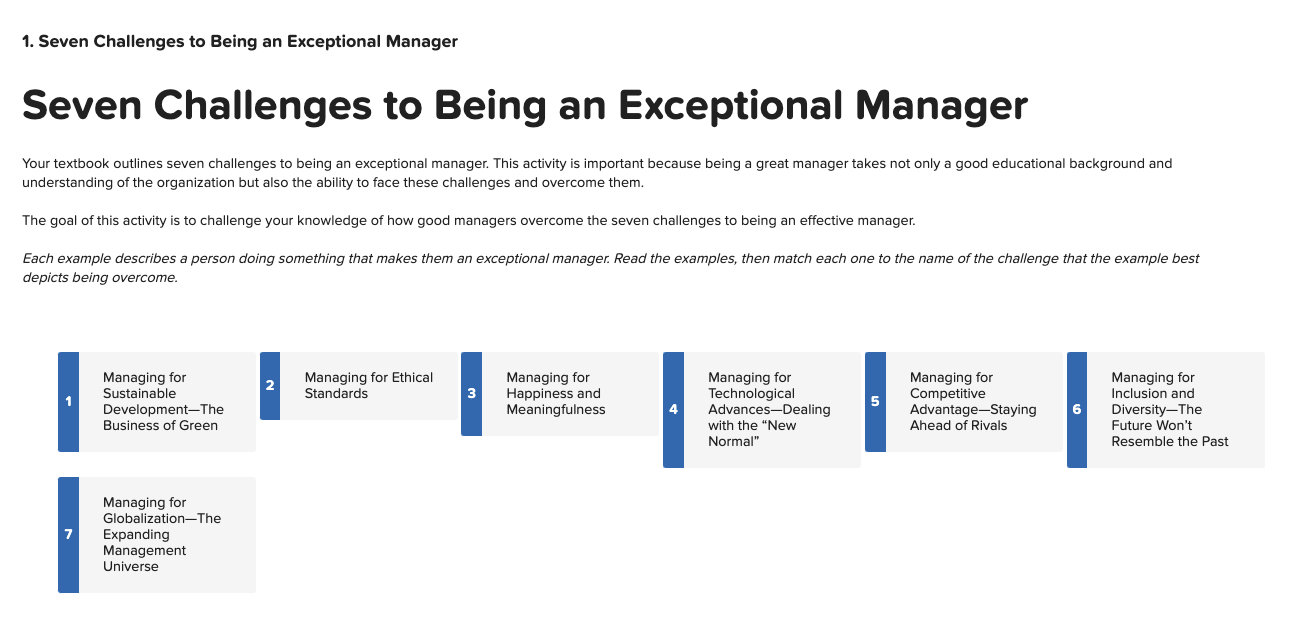 Each example describes a person doing something