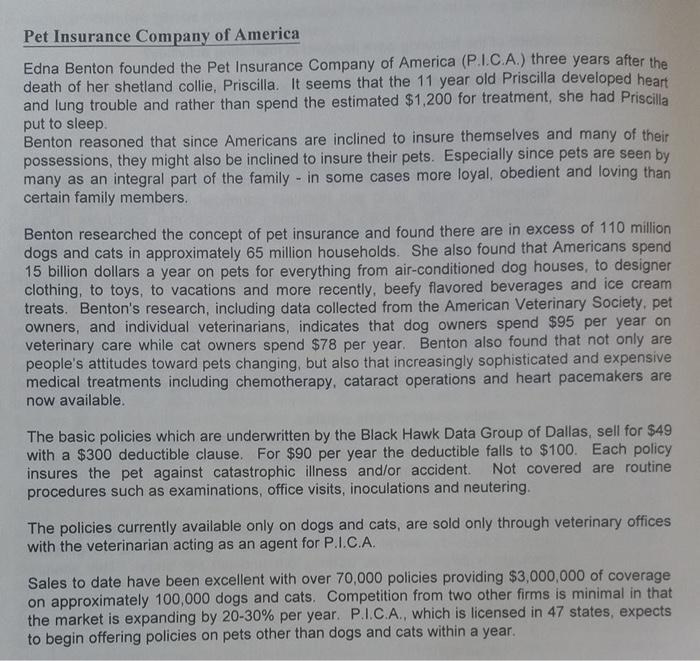 1) Define PICA as a product 2) Securities 3)