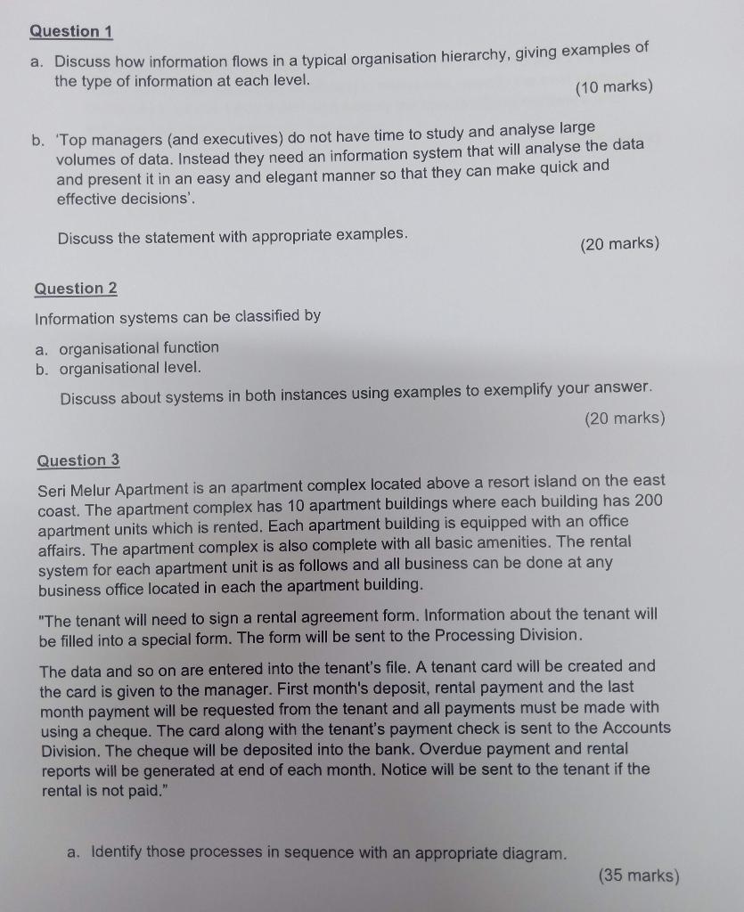 Question 1 a. Discuss how information flows in a