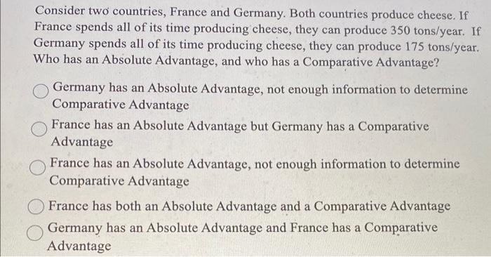 Consider two countries, France and Germany. Both
