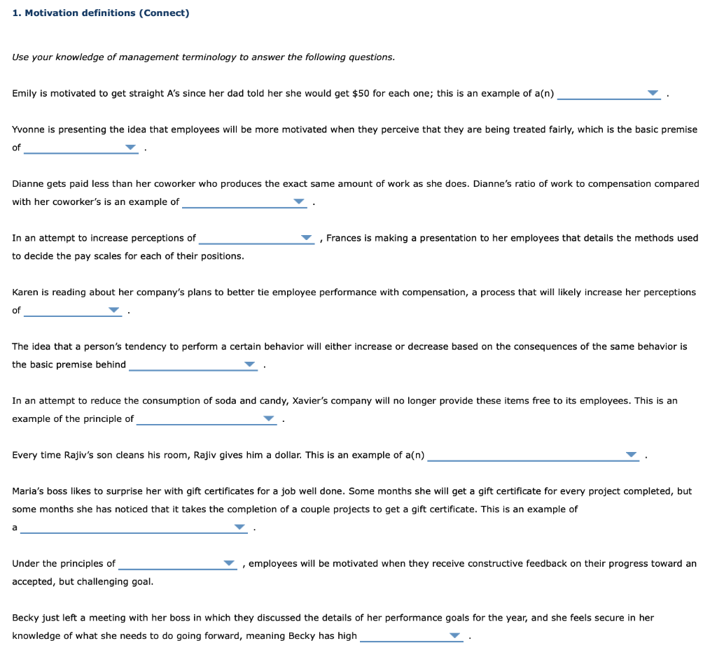 1. Motivation definitions (Connect) Use your