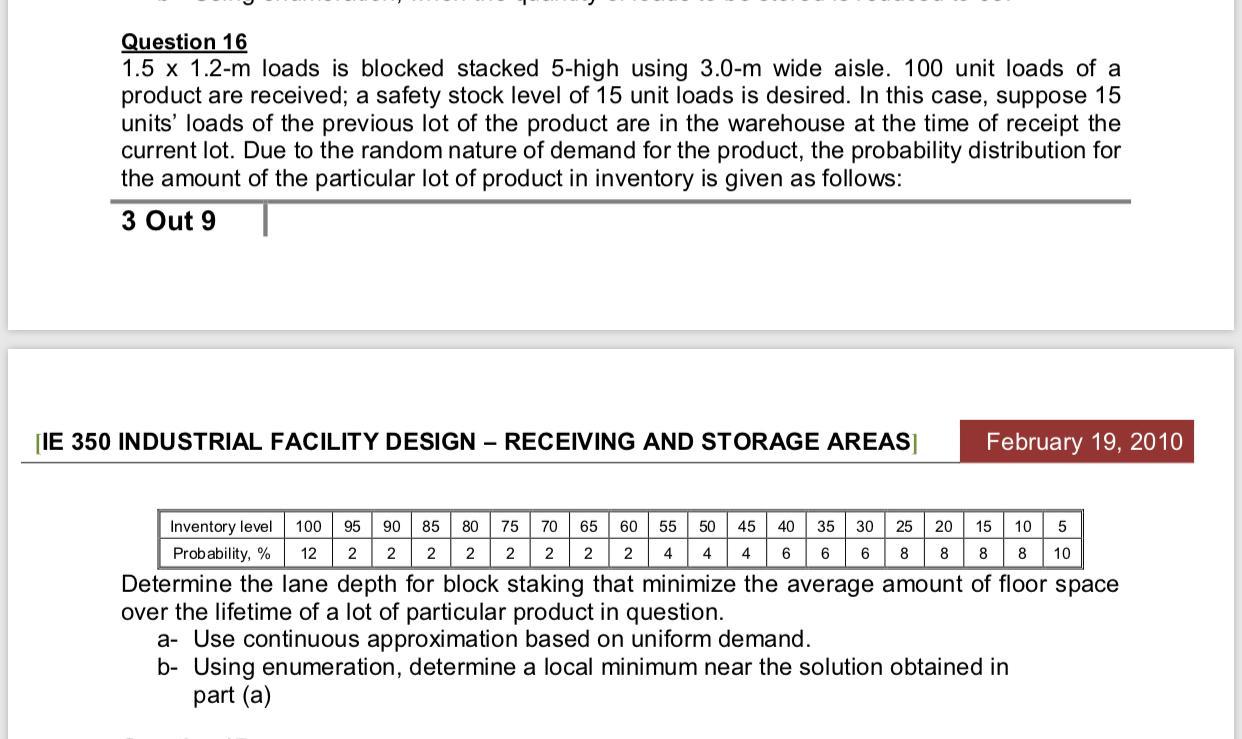 Question 16 1.5 x 1.2-m loads is blocked stacked