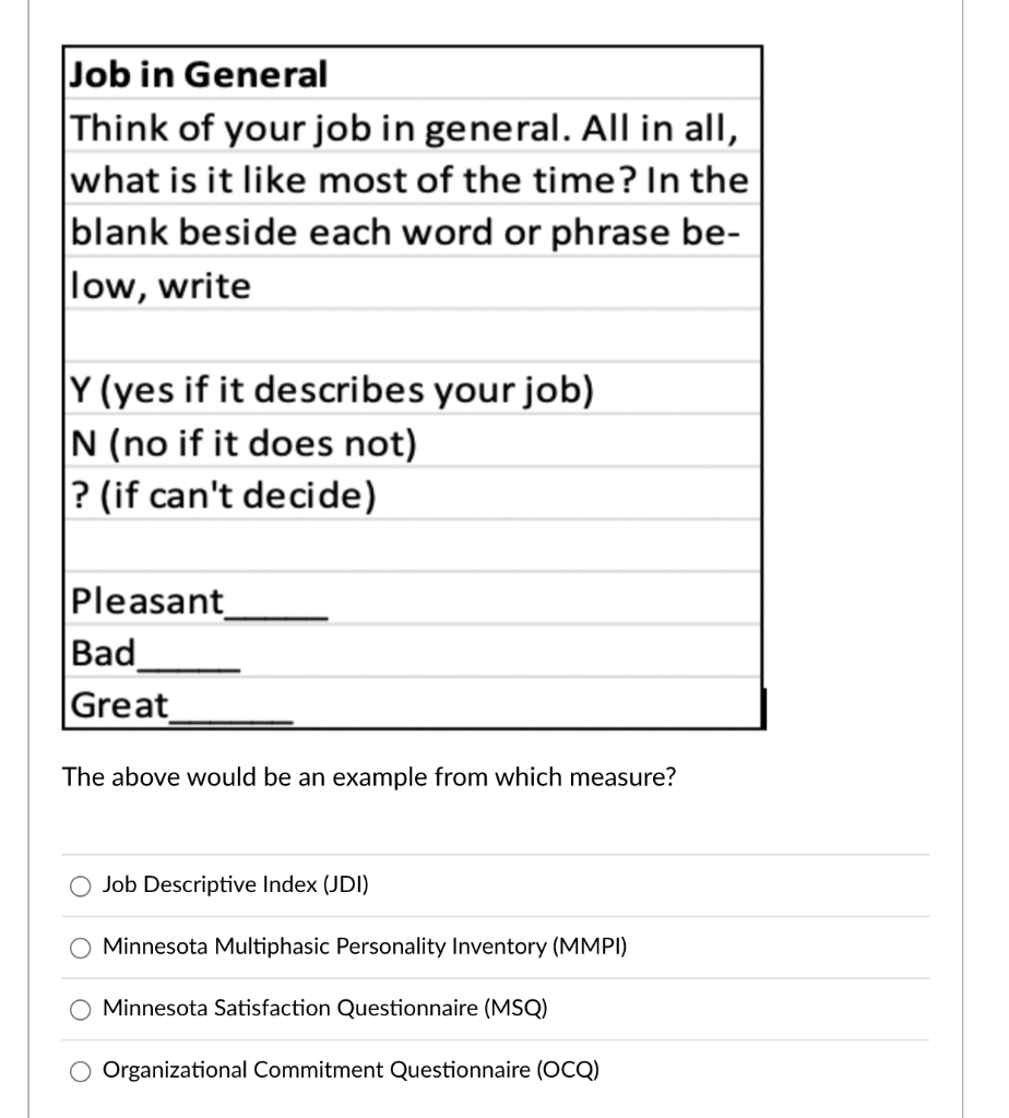 Job Descriptive Index (JDI) Minnesota Multiphasic