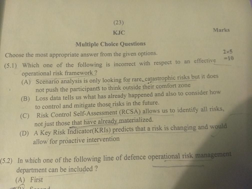 (23) KJC Marks Multiple Choice Questions Choose