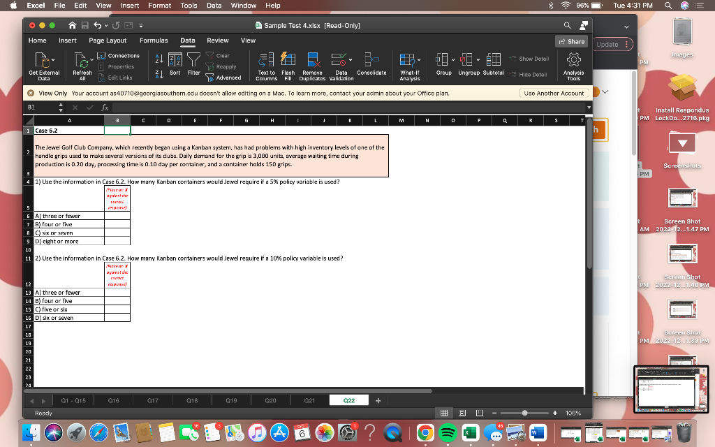 Please solve in excel The Jevel Golf Club