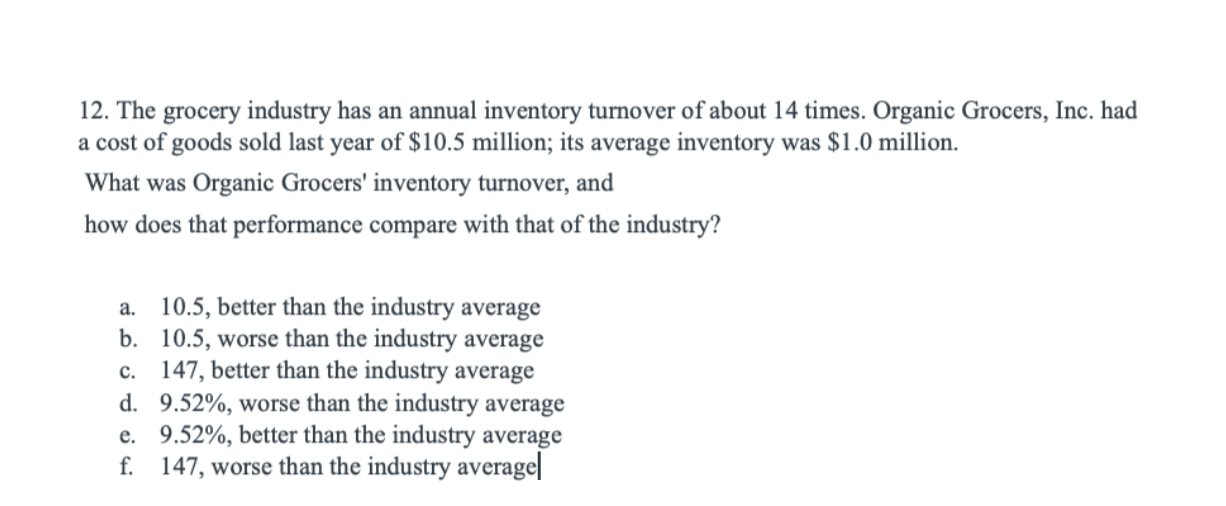 12. The grocery industry has an annual inventory