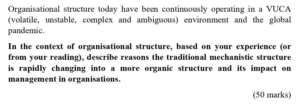 Organisational structure today have been
