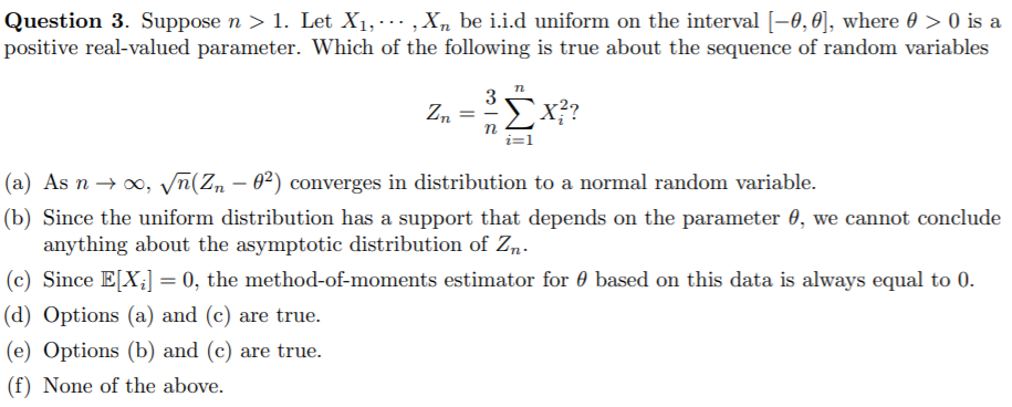 Question 3. Suppose n > 1. Let X1, ... , Xn be