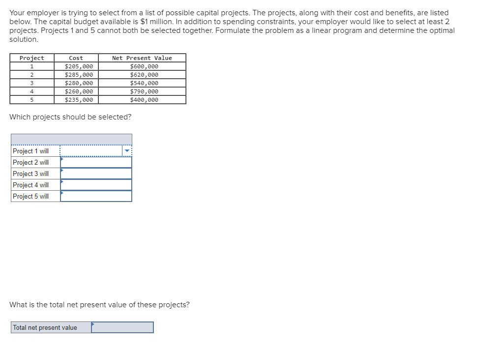 Please answer the question: Which projects should