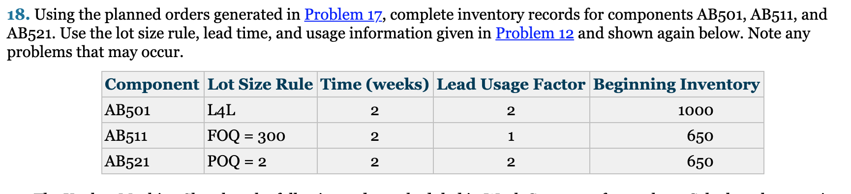 18. Using the planned orders generated in Problem