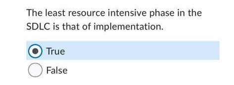The least resource intensive phase in the SDLC is