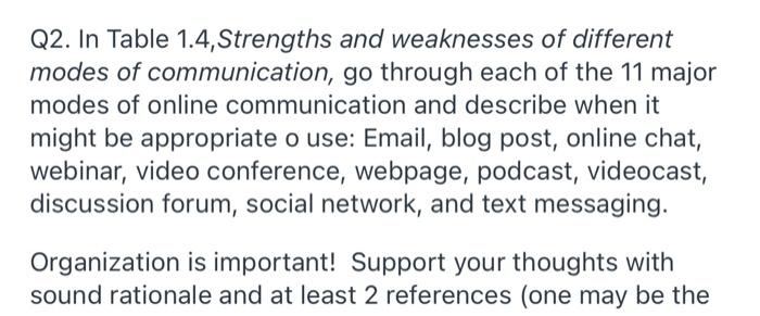 use table 1.4 to answer question 2 Q2. In Table