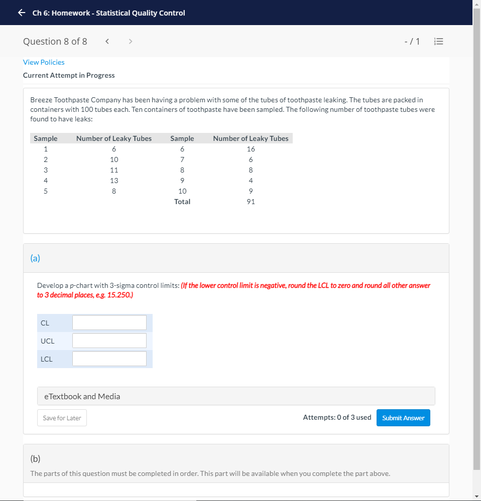+ Ch 6: Homework - Statistical Quality Control