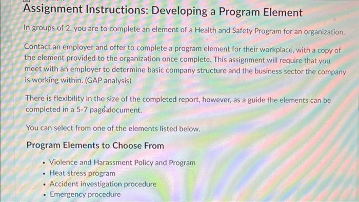 Assignment Instructions: Developing a Program