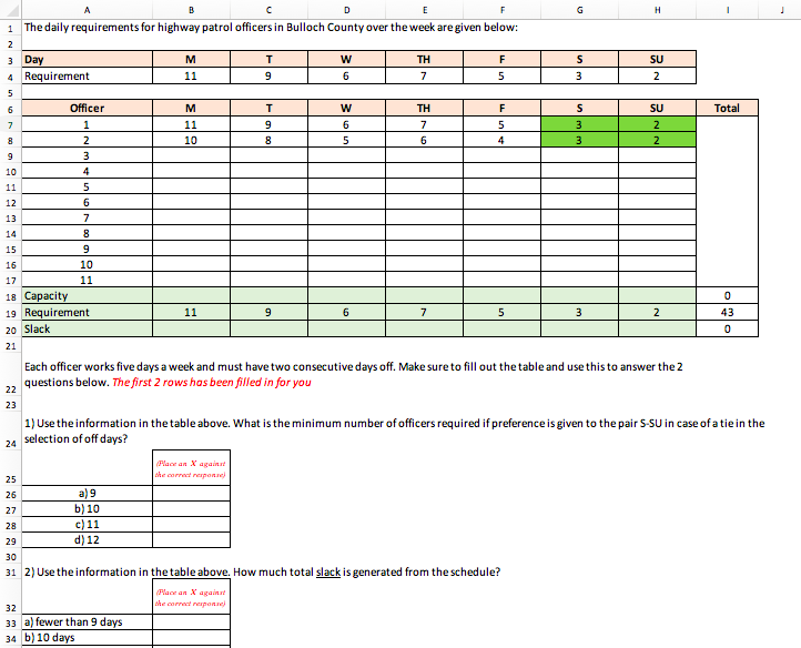 Please show how to solve in excel. Each officer