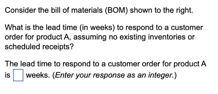 URGENT Consider the bill of materials (BOM) shown