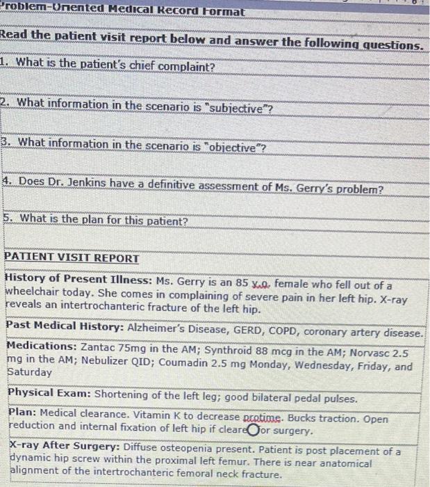 Problem-Omented Medical Record Format Read the