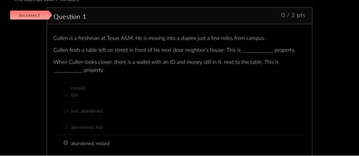 Question 1 Cullen is a freshman at Texas A\&M. He