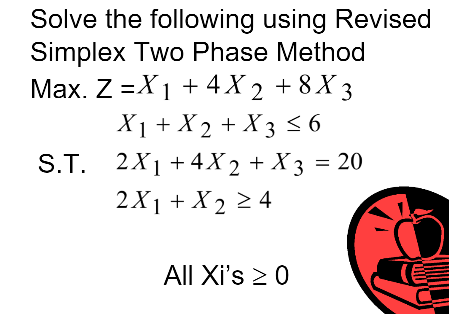 Solve the following using Revised Simplex Two