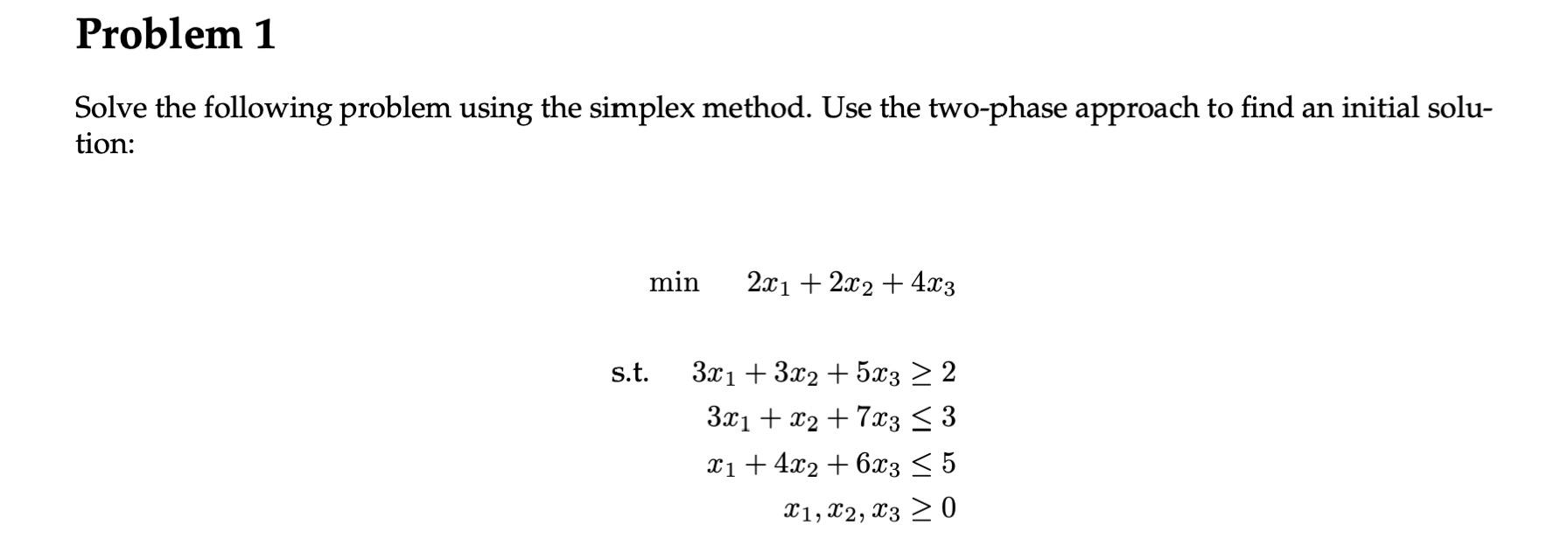 Solve the following problem using the simplex