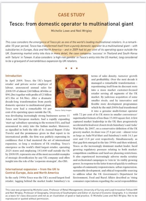 This case considers the emergence of Tesco plc as