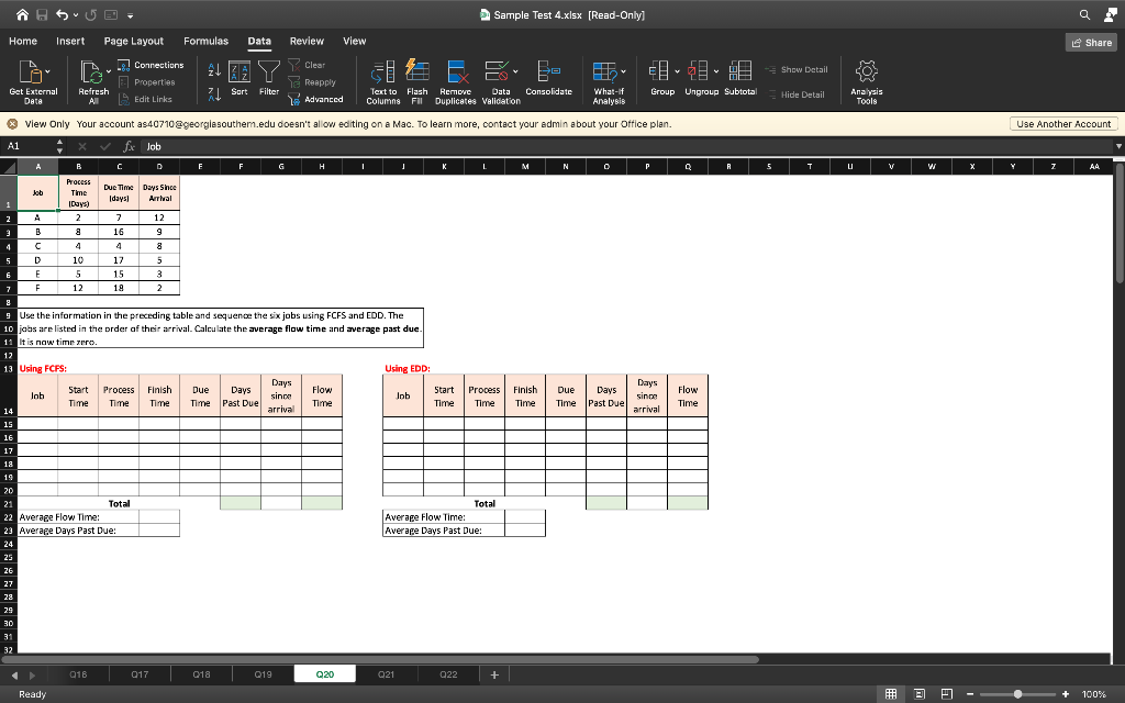 please solve in excel Use the information in the