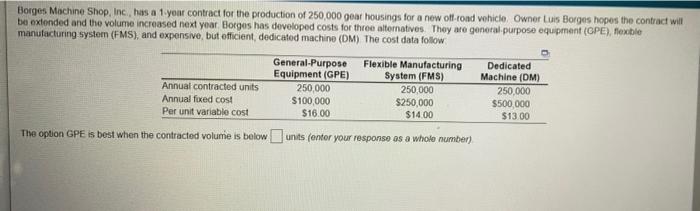 Borges Machine Shop, Inc., has a 1.yout contract