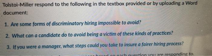 Tolstoi-Miller respond to the following in the